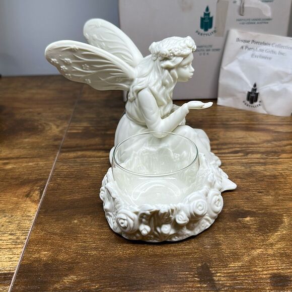 Partylite Ariana Fairy Angel Cream Bisque Tealight Votive Candle Holder w/ Glass - Picture 5 of 8